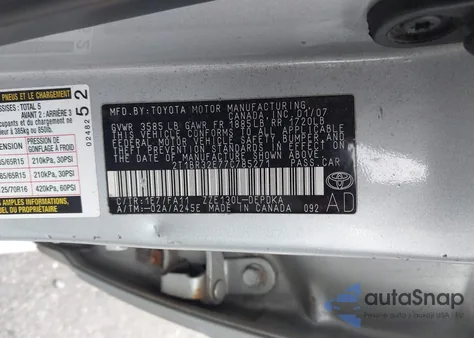 2007 Toyota Corolla Ce из США, поврежденный, VIN 02T1BR32E77C78527